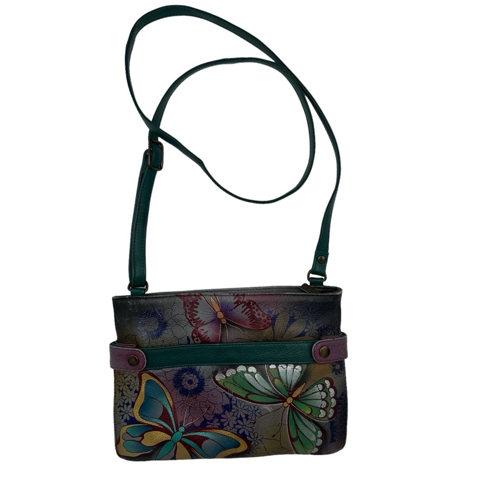 Anuschka Medium Butterfly Floral Painted Crossbody Leather Purse Shoulder Bag - Picture 3 of 13